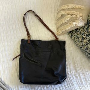 BLACK LEATHER HOBO TOTE PURSE